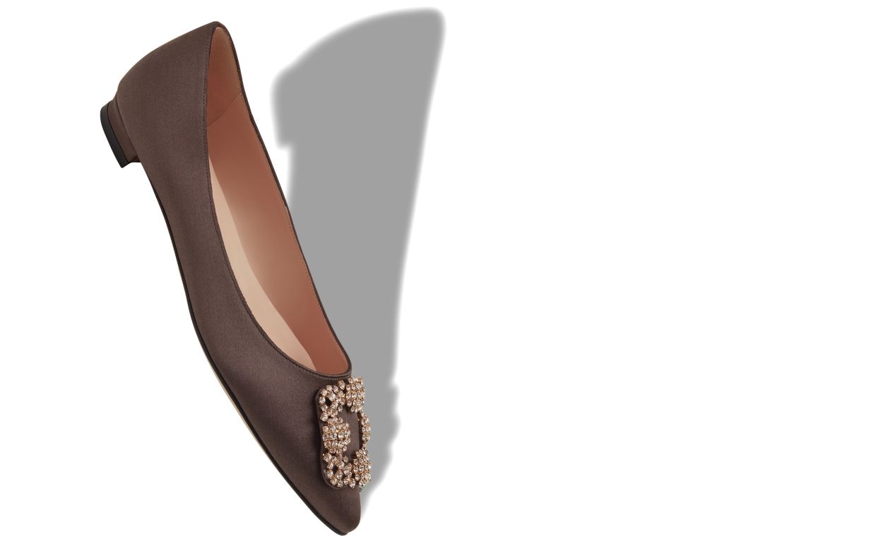 Braune Satin-Perlen-Schnalle-Pumps