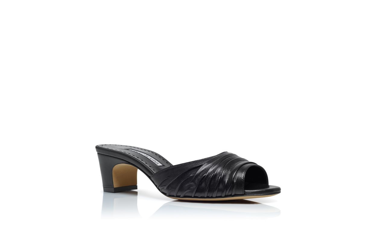 Schwarze Nappaleder-Ruched Open-Toe-Mules