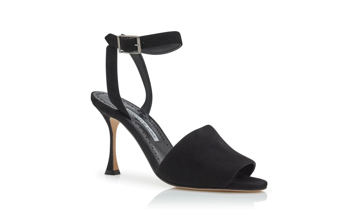 Schwarze Wildledersandalen mit Knöchelriemen