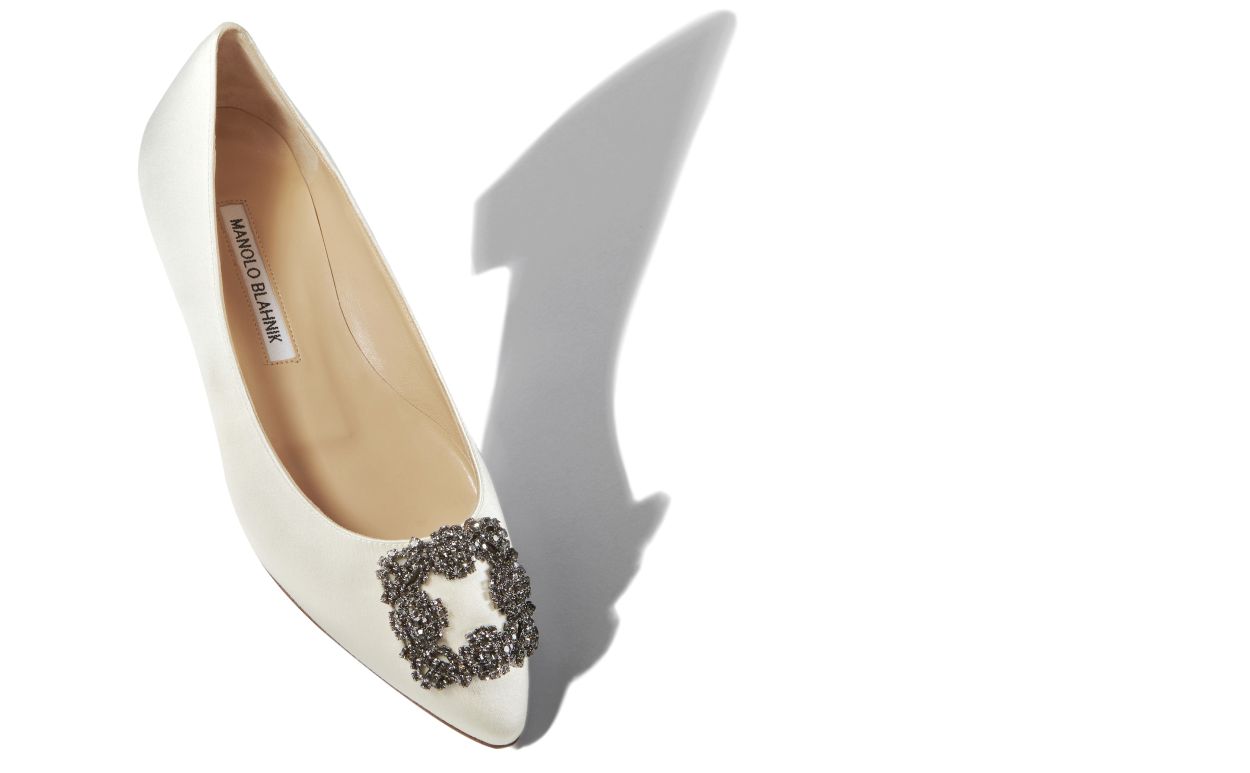 Weiße Satin-Perlen-Schuhspitze-Pumps