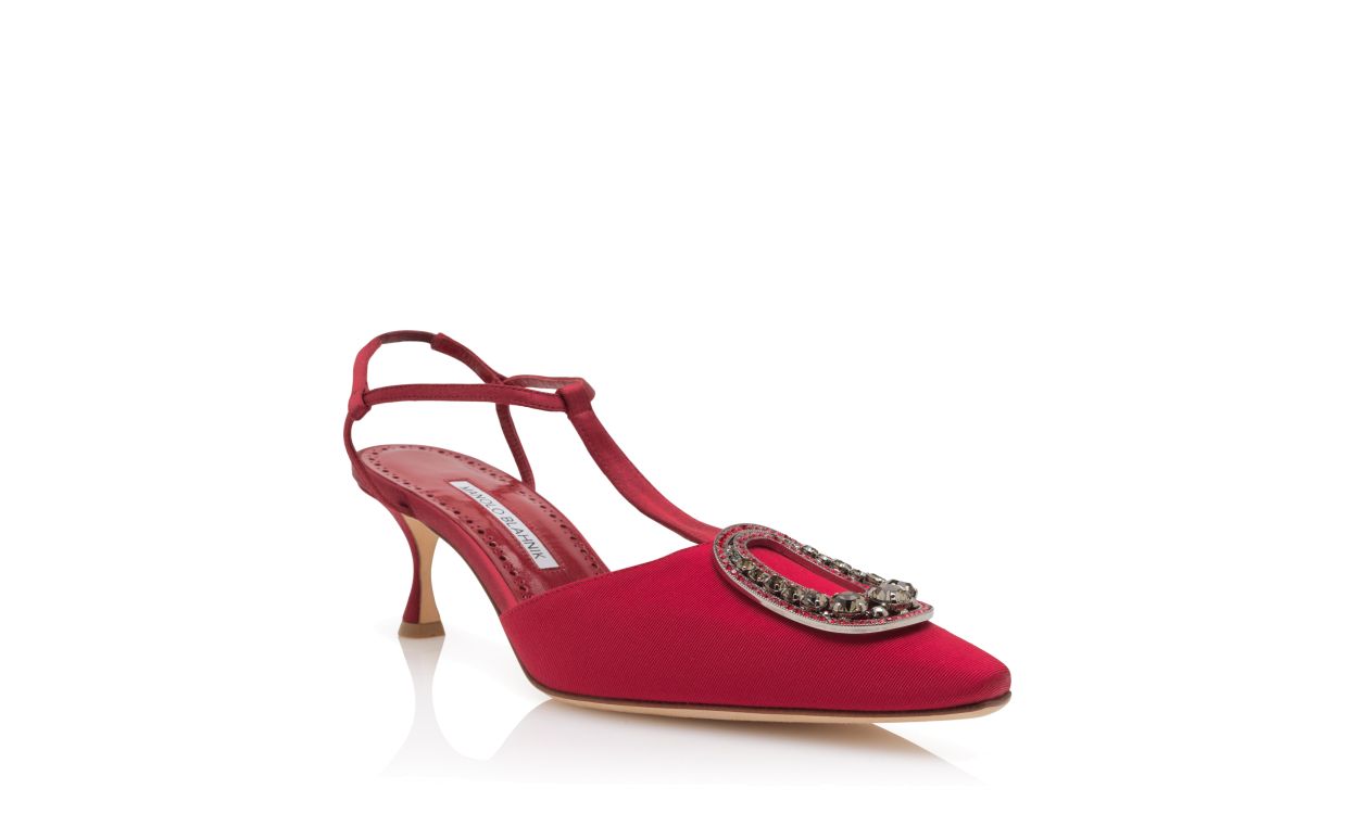 Rote Grosgrain-Verzierte T-Bar-Pumps