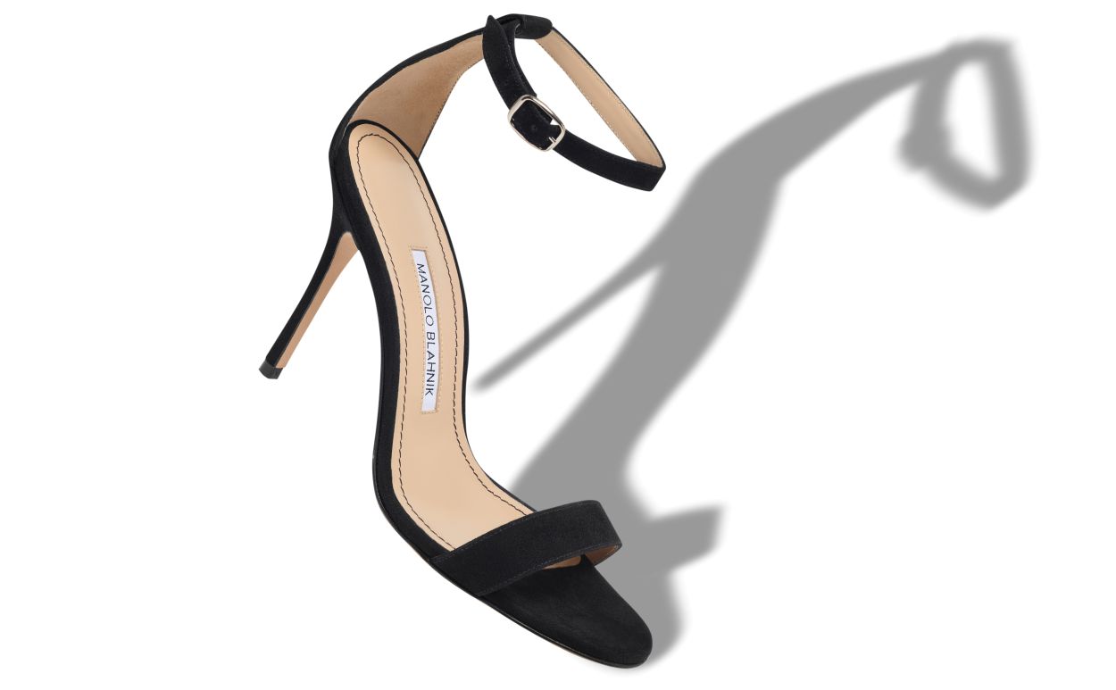 Schwarze Wildledersandalen mit Knöchelriemen