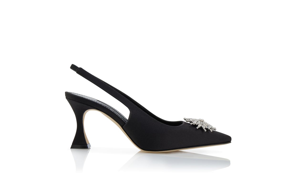 Schwarze Satin-Strass-Besetzte Slingback-Pumps