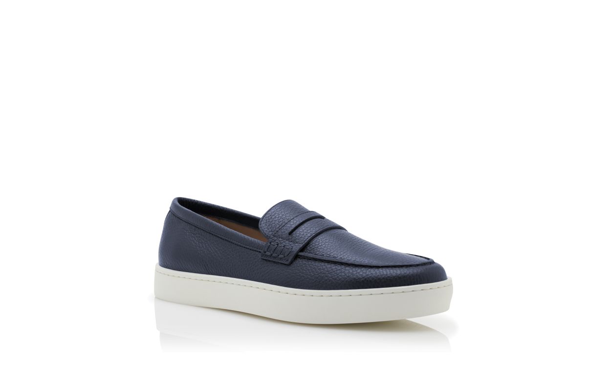 Blaukariertes Leder-Slip-On-Loafer in Marineblau