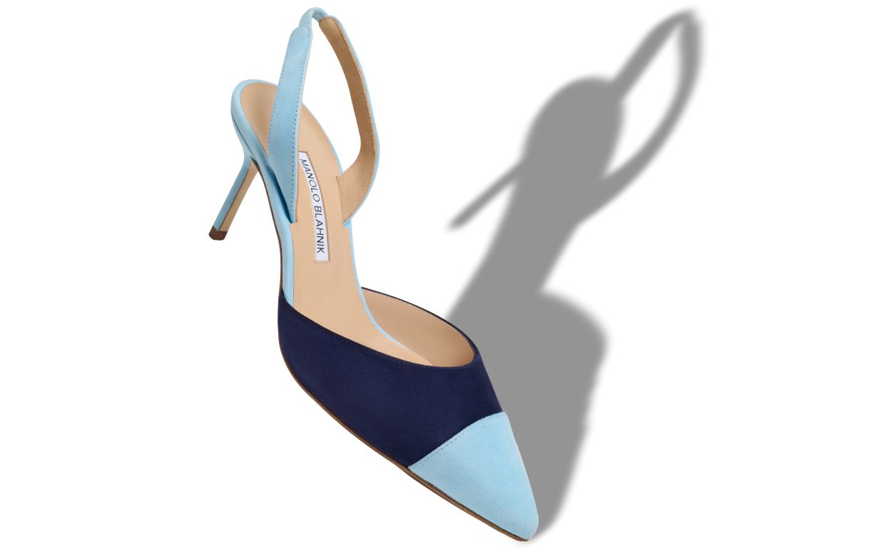 Blaue Suede-Slingback-Pumps
