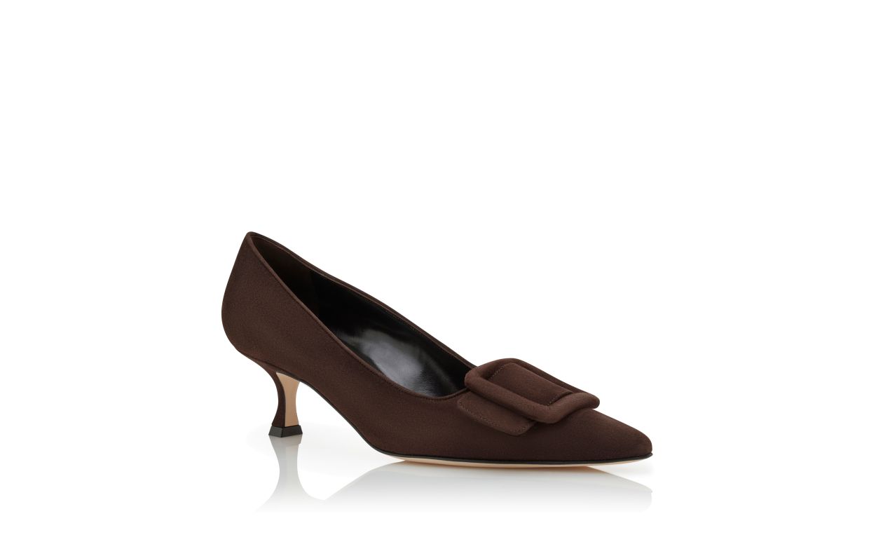 Dunkelbraune Wildleder-Pumps mit Schnallen-Details