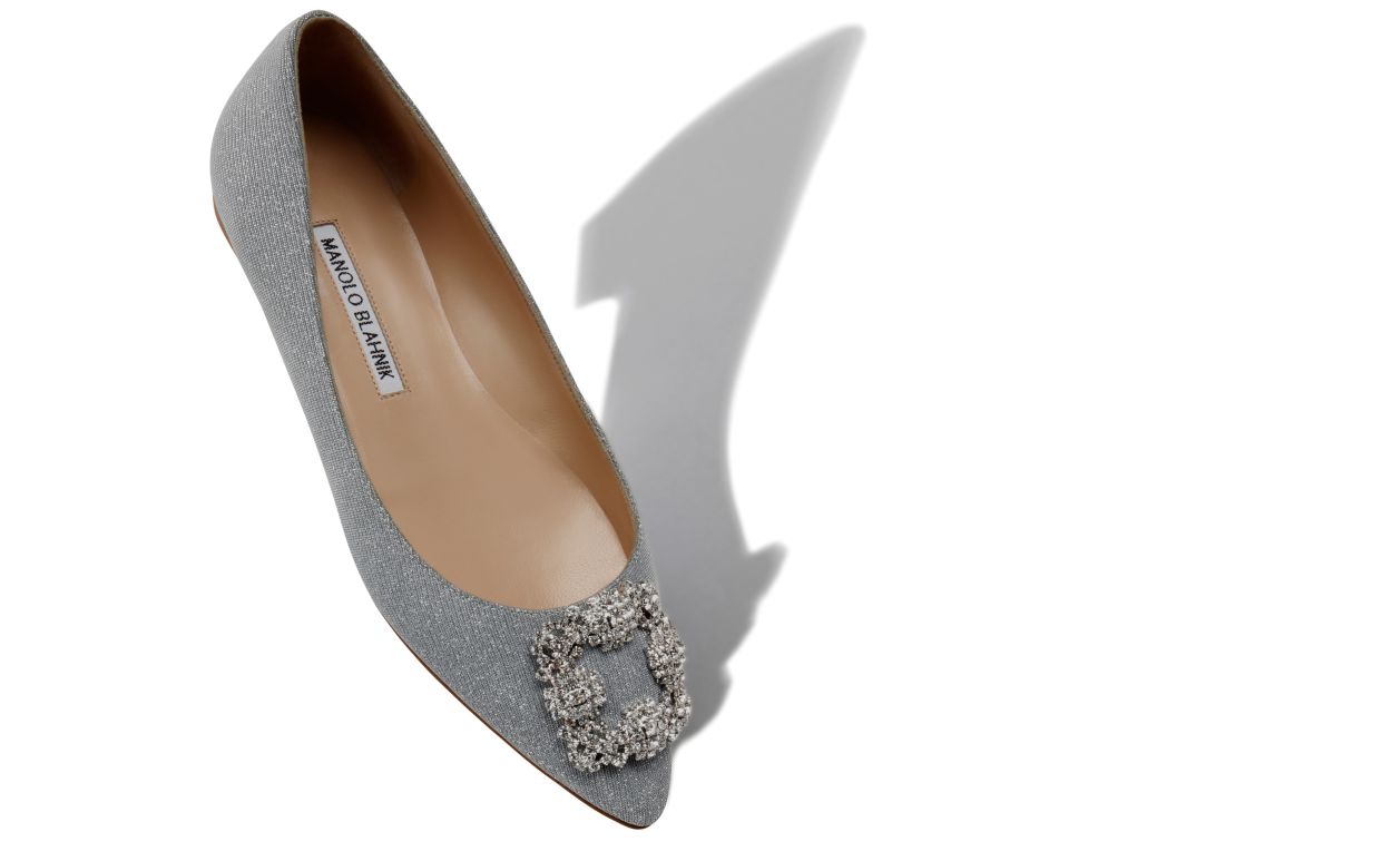 Silberner Glitzerstoff-Stein-Schnalle-Flachpumps