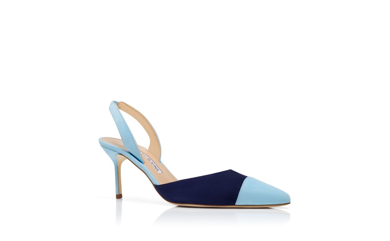 Blaue Suede-Slingback-Pumps