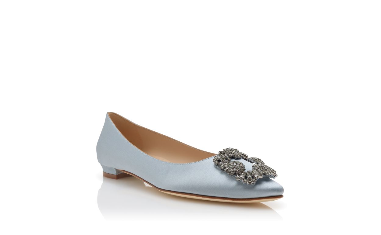 Leichtblau Satin Jewel Schnalle Flache Pumps