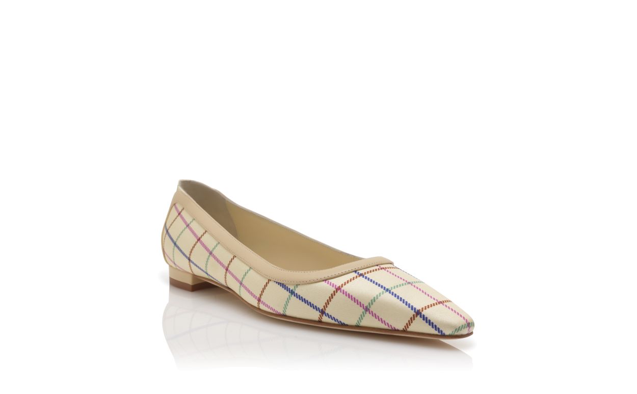 Cream Silk Check Flachpumps