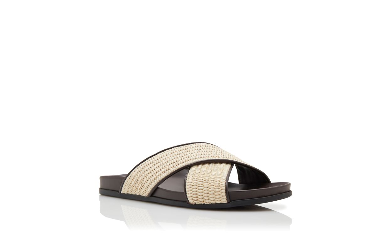Dunkelcrem- und Braunfarbene Raffia-Plattform-Sandalen