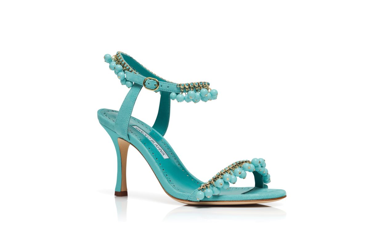 Blaue Suede Jewel-Verzierte Sandalen