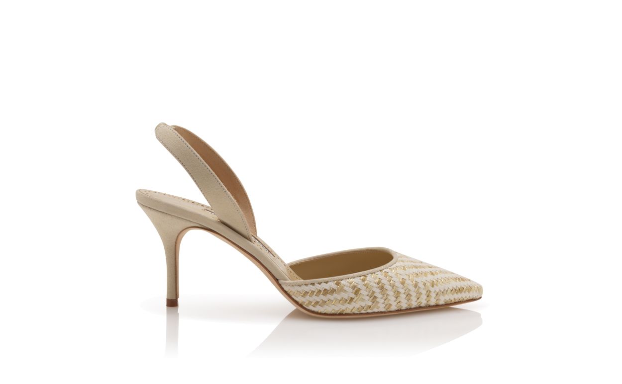 Leicht Beige und Creme Raffia-Slingback-Pumps