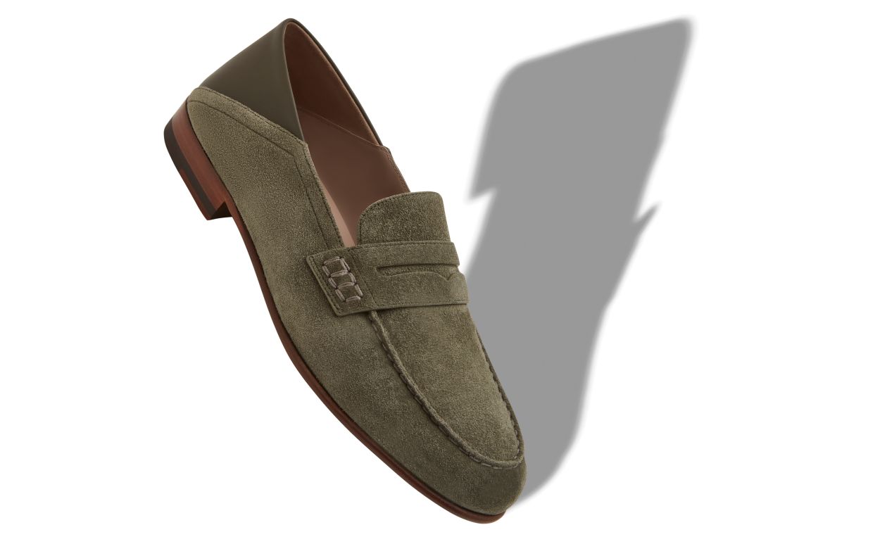 Khaki Suede Penny Loafers