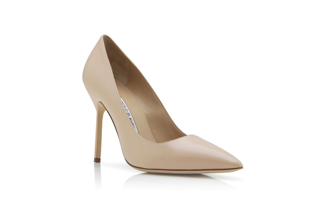 Taupe Kalbleder Spitzenspitze Pumps