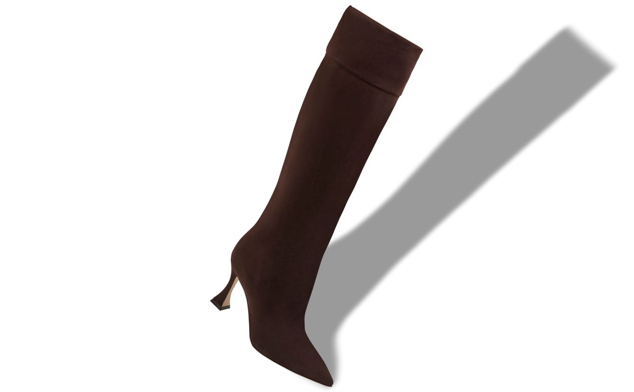 Dunkelbraune Wildleder-Stiefeletten bis Kniehöhe