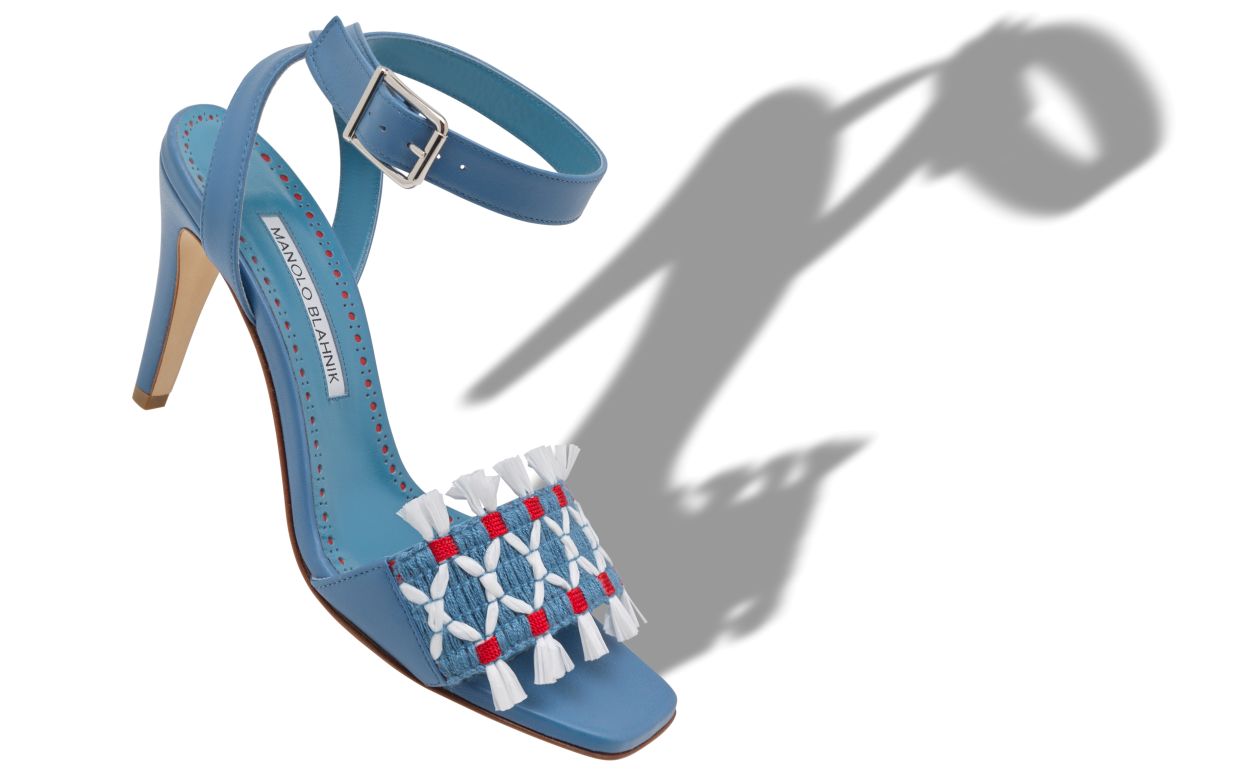 Blaue Nappa-Leder-Sandalen mit Knöchelriemen