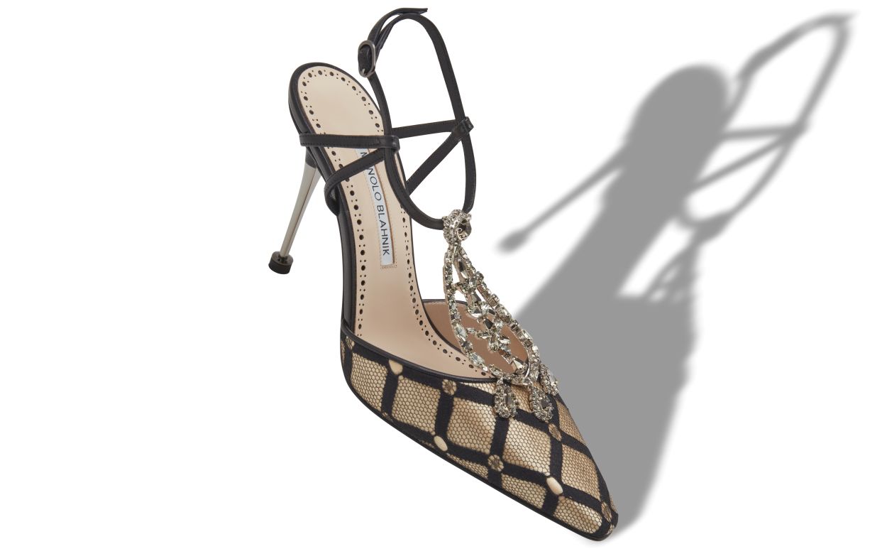 Leicht Beige und Schwarze Mesh T-Bar-Pumps