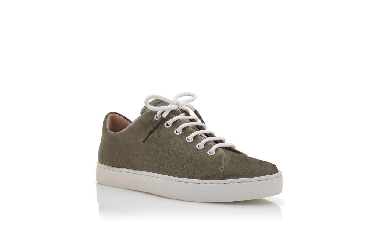 Khaki-Leder-Sneaker mit Schnürung