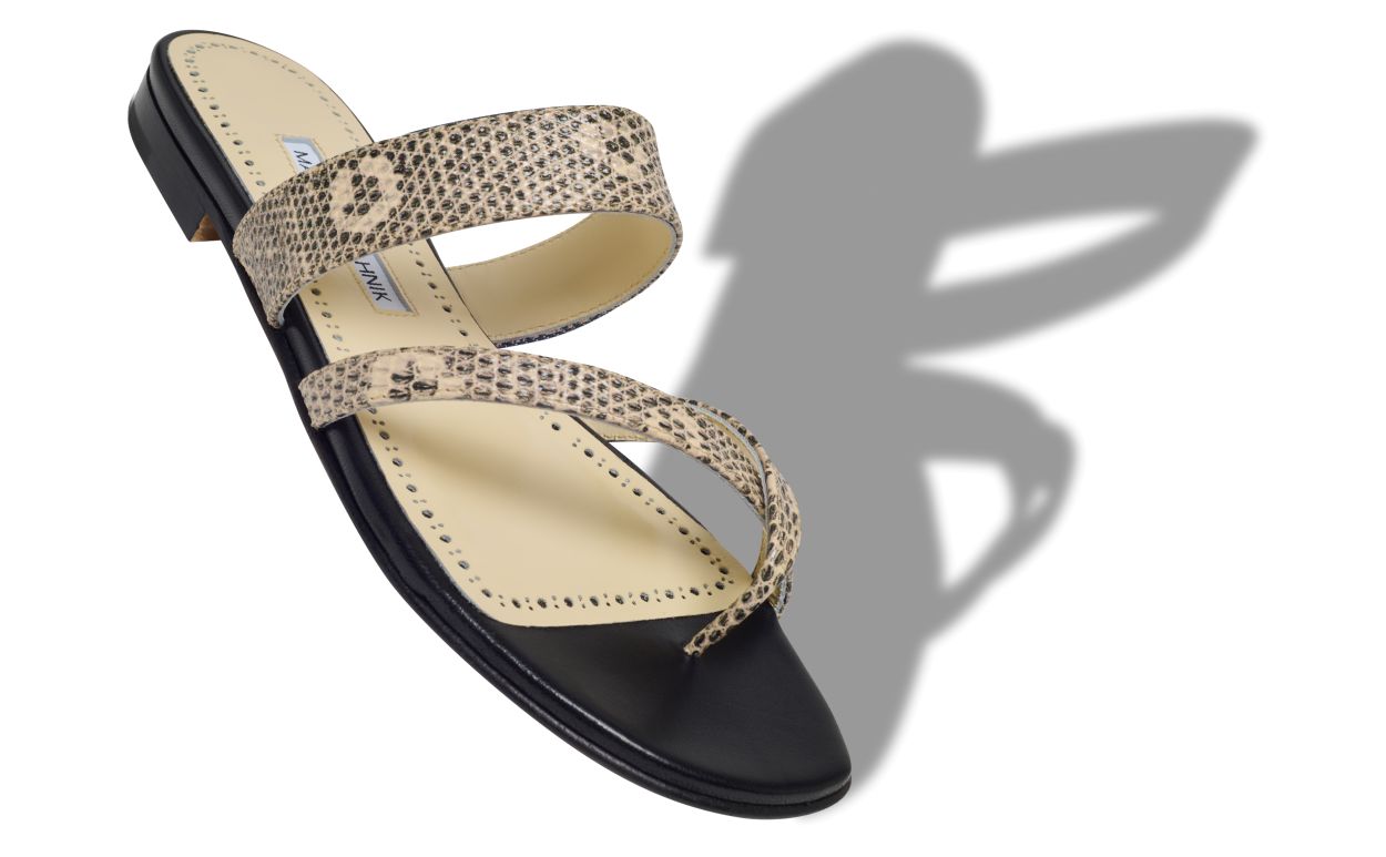 Lizard-Print-Kalbleder-Flachsandalen