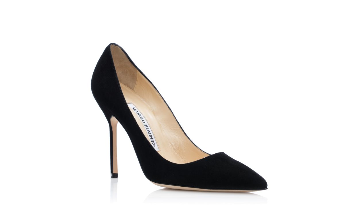 Schwarze Wildleder-Pumps mit spitzem Absatz