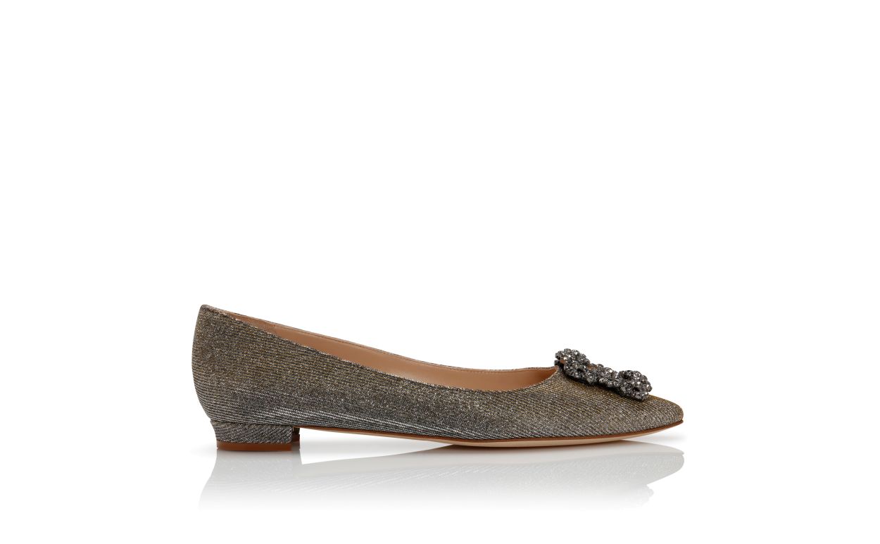 Dunkelgoldenes Glitzerstoff-Prunk-Schuh mit Steckverschluss
