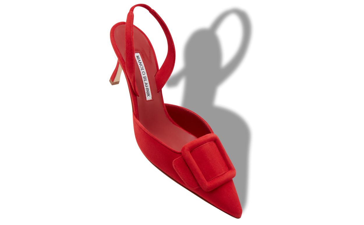 Rote Leder-Slingback-Pumps