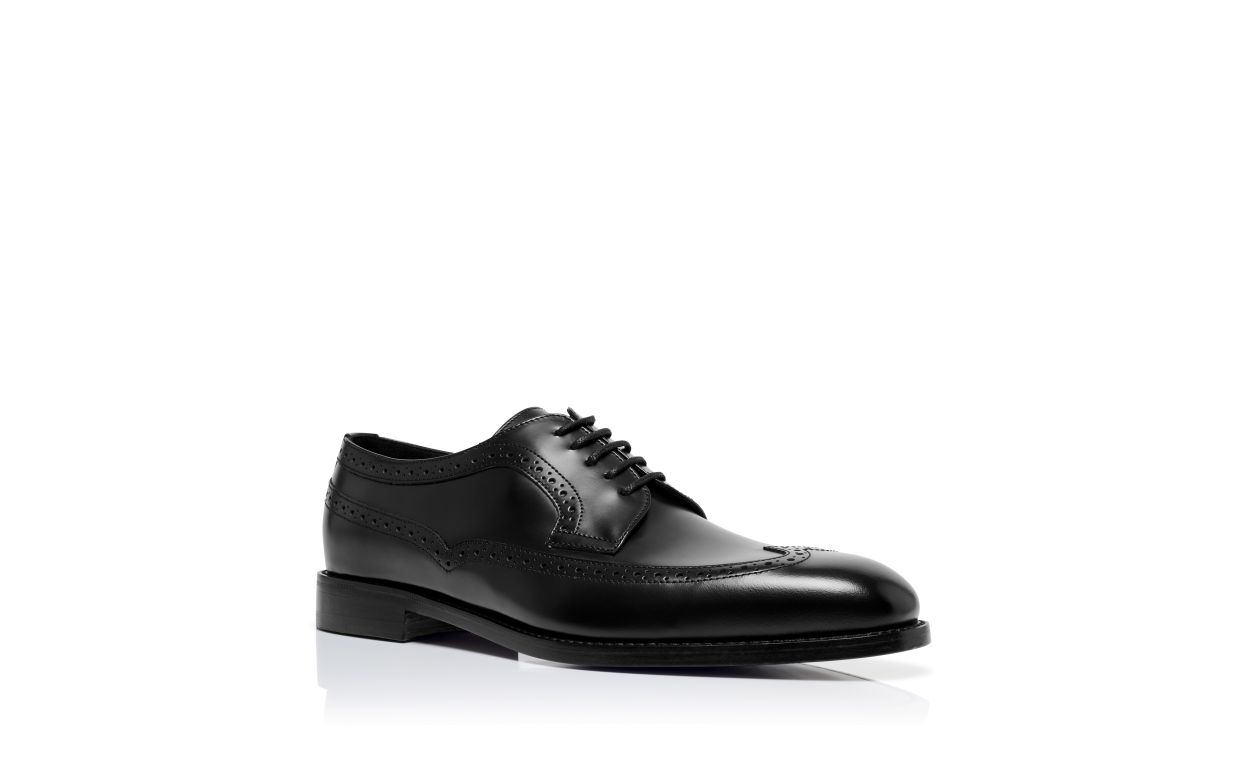 Schwarze Kalbleder Schnür-Oxfords