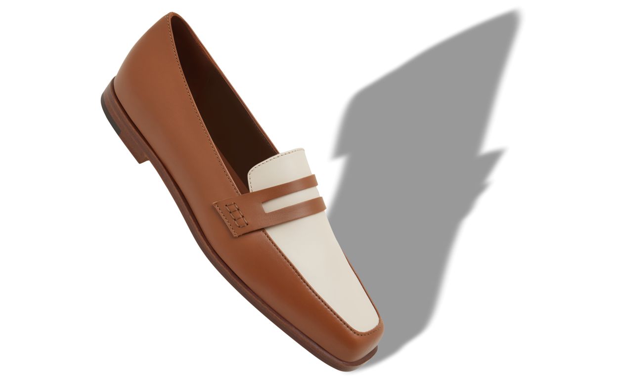 Braune und Cremefarbene Kalbsleder-Laufschuhe