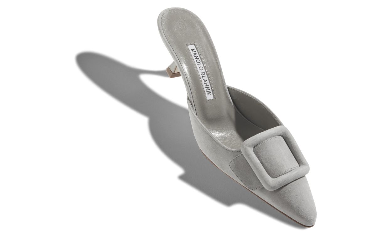 Hellgrau Wildleder-Kleiner Absatz-Mules