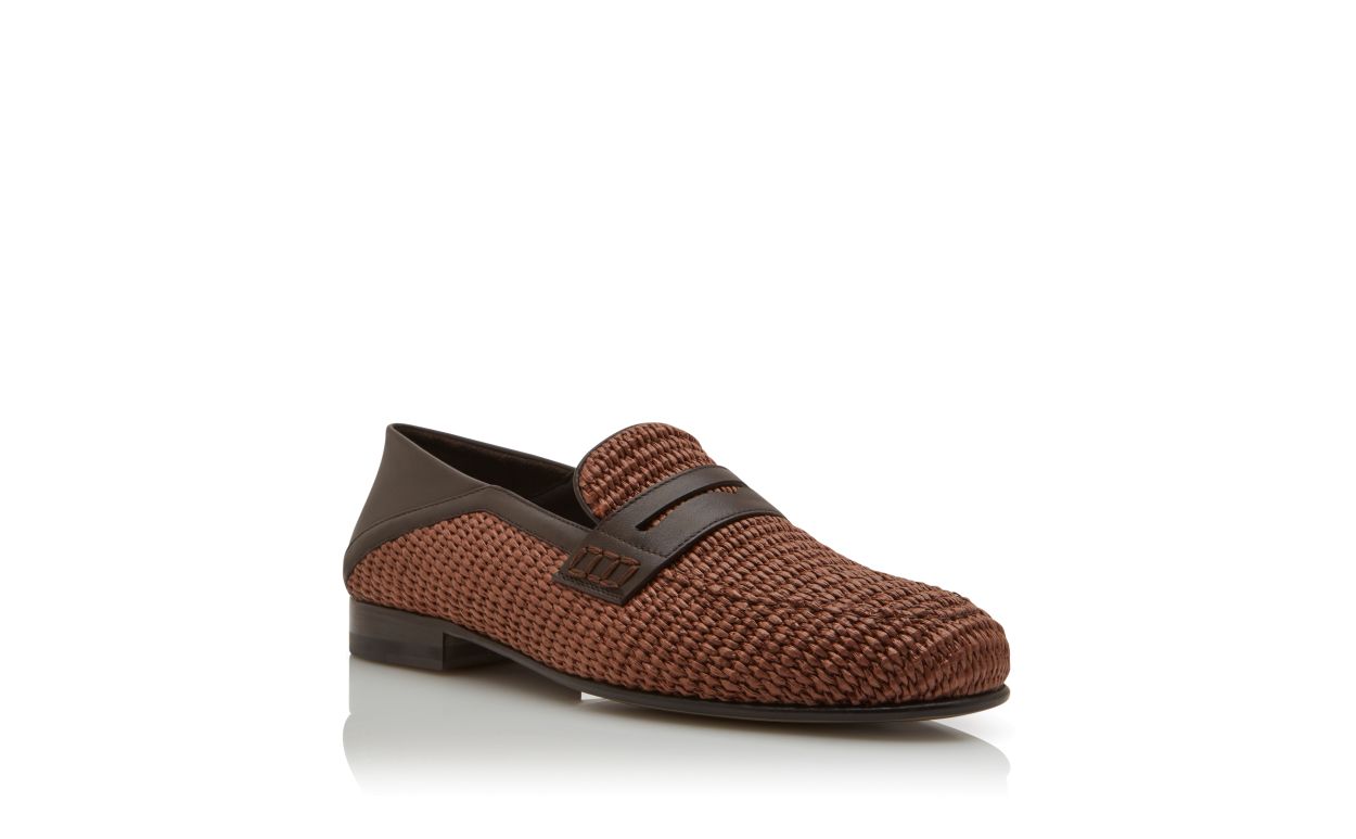 Dunkelbraune Raffia-Penny-Loafers