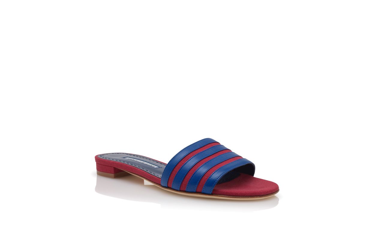 Rote und blaue Leinen-Flachschuhe