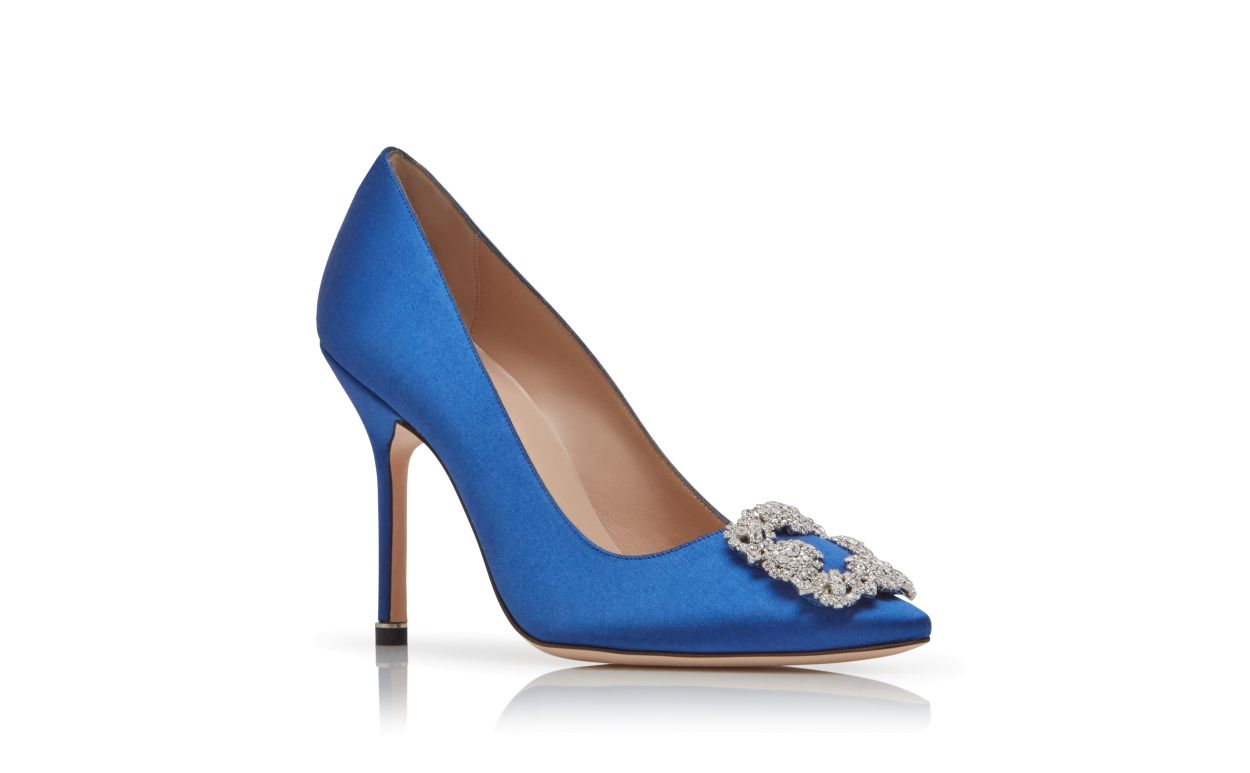 Blaue Satin-Edelstein-Schnalle-Pumps