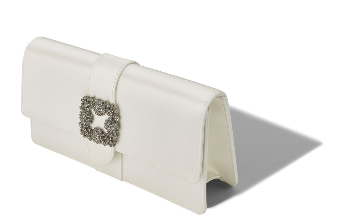 Off-Weiß Satin Jewel Verschluss Clutch