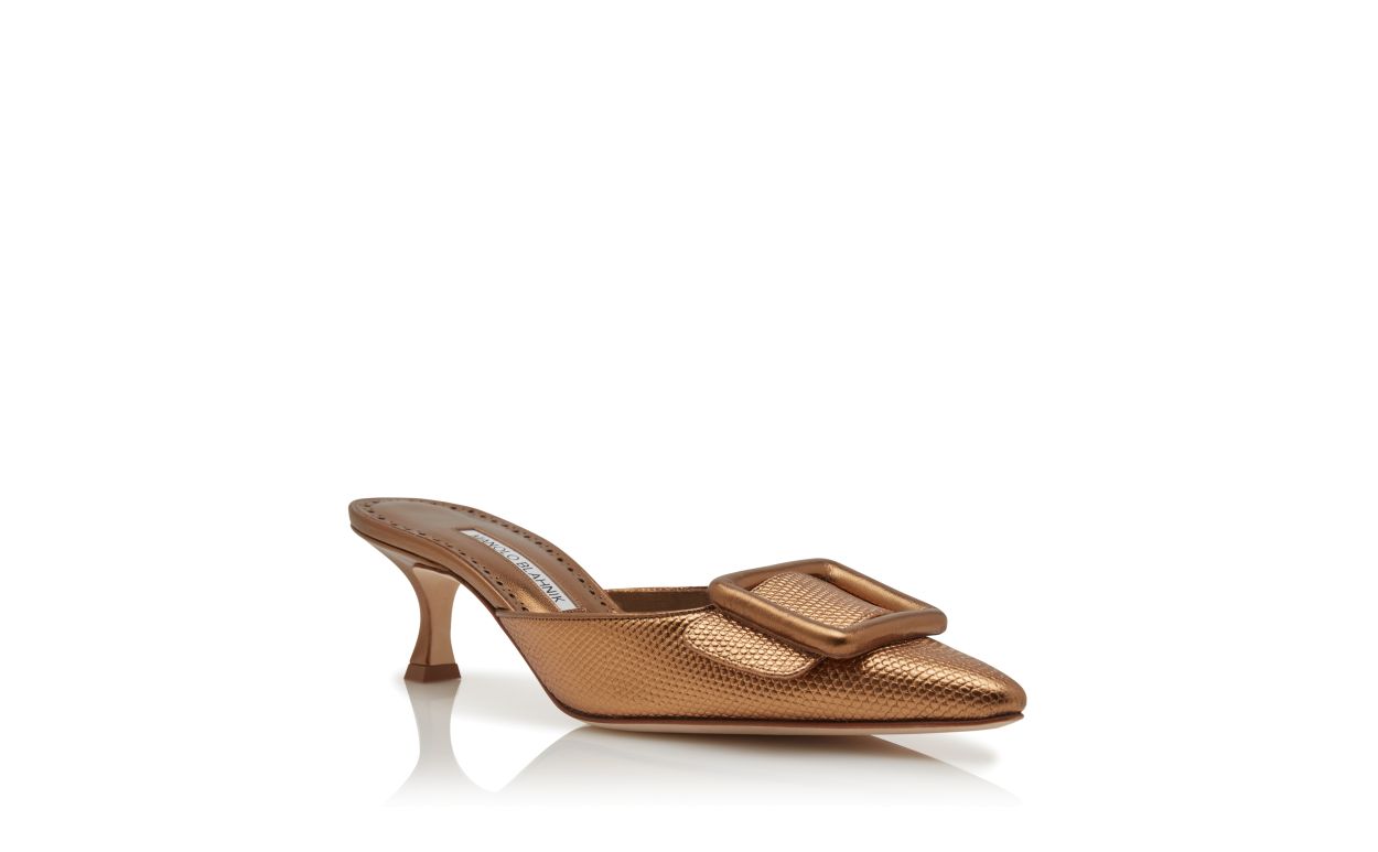 Bronze Kalbsleder-Mules mit Schnalle