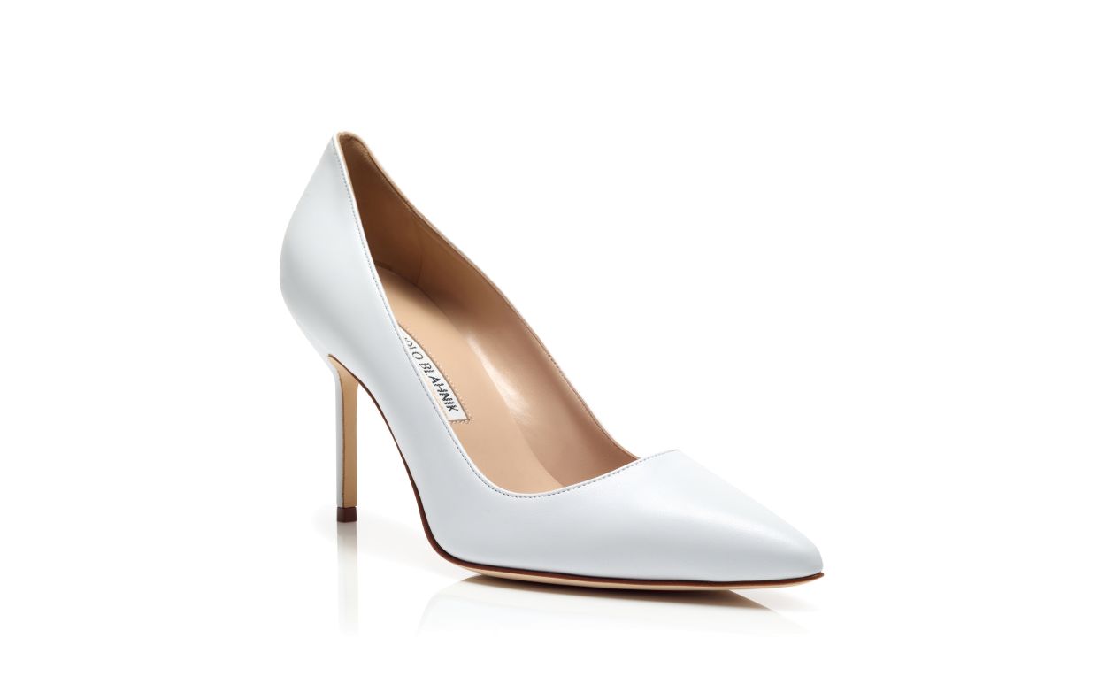 Weiße Nappa-Leder-Pumps mit spitzem Absatz