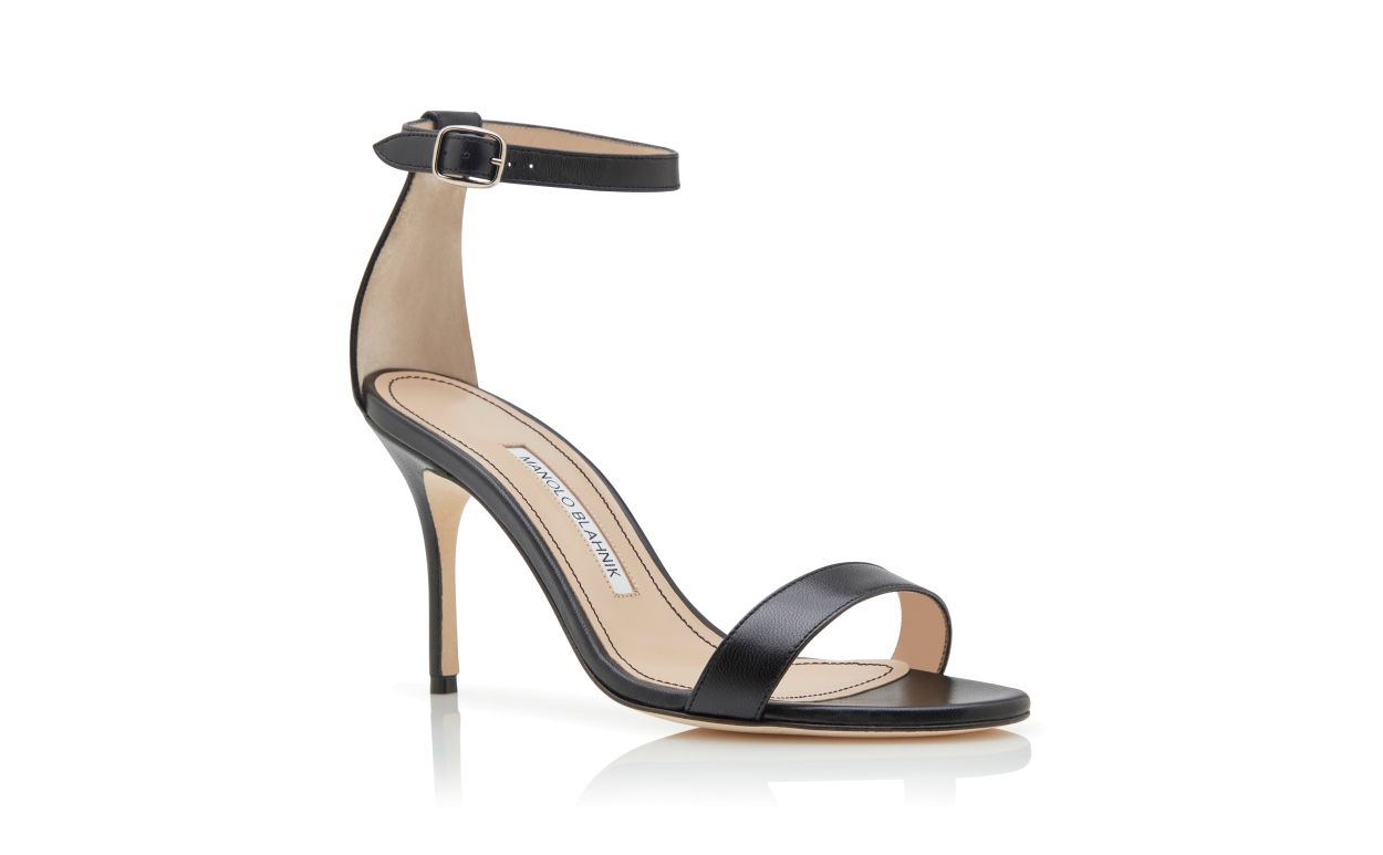 Schwarze Nappa-Leder-Sandalen mit Knöchelriemen