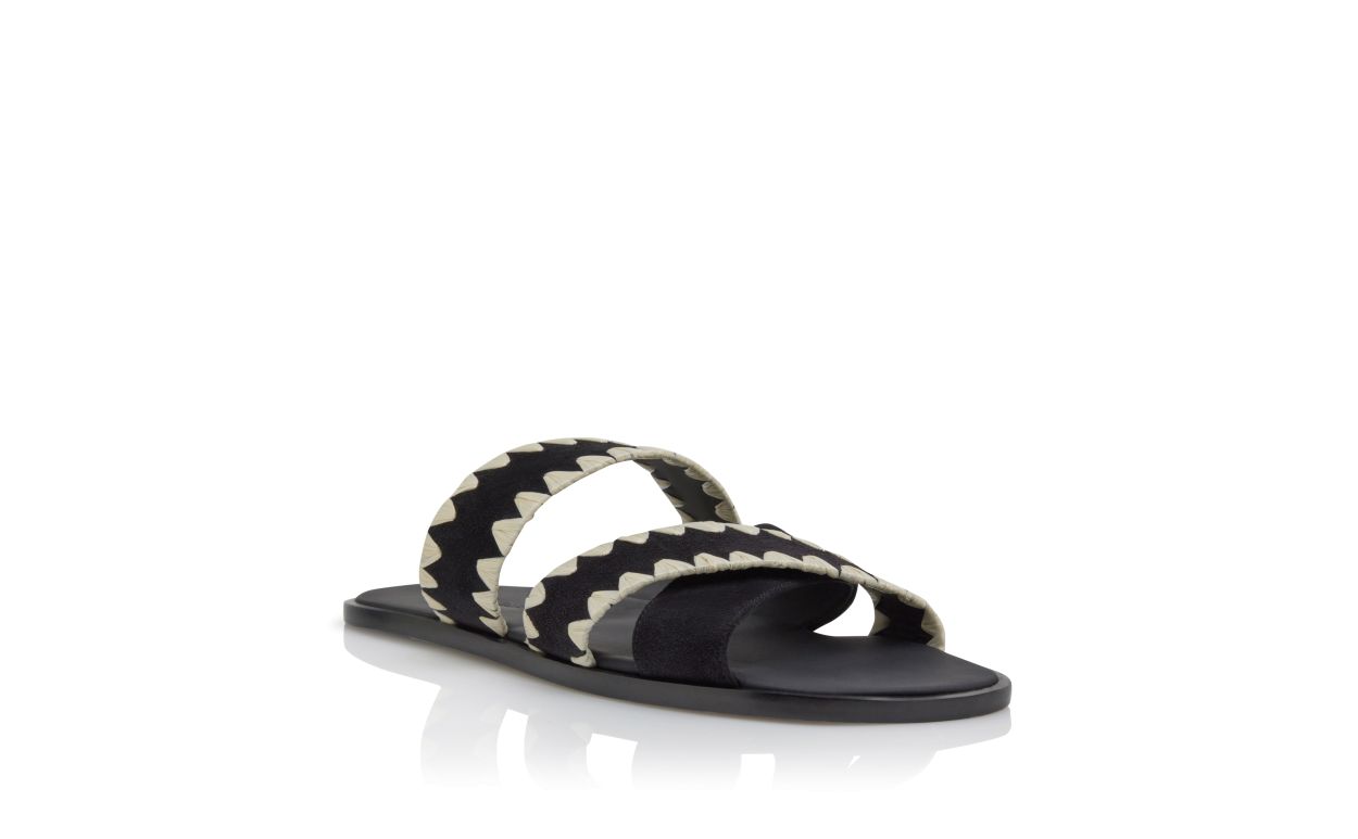 Schwarze Wildleder-Blanket-Stich-Sandalen