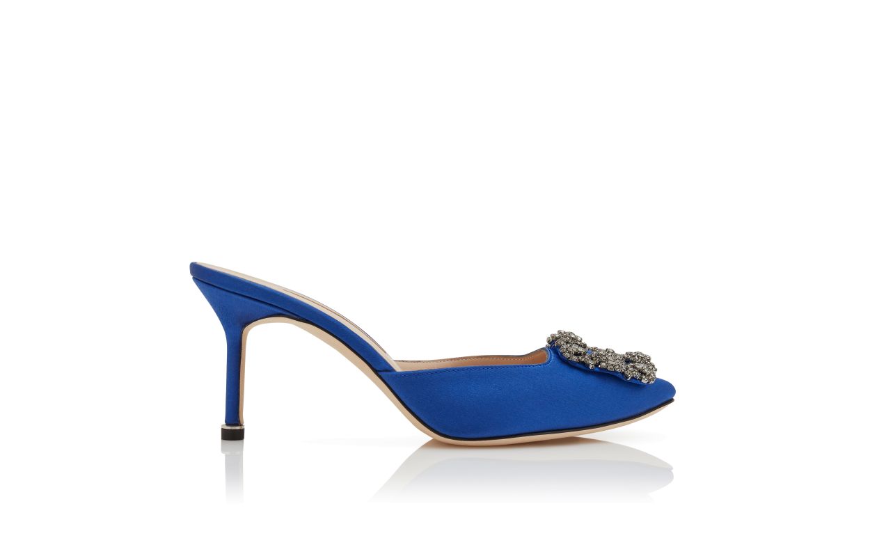 Blaue Satin-Edelstein-Schnalle-Mules