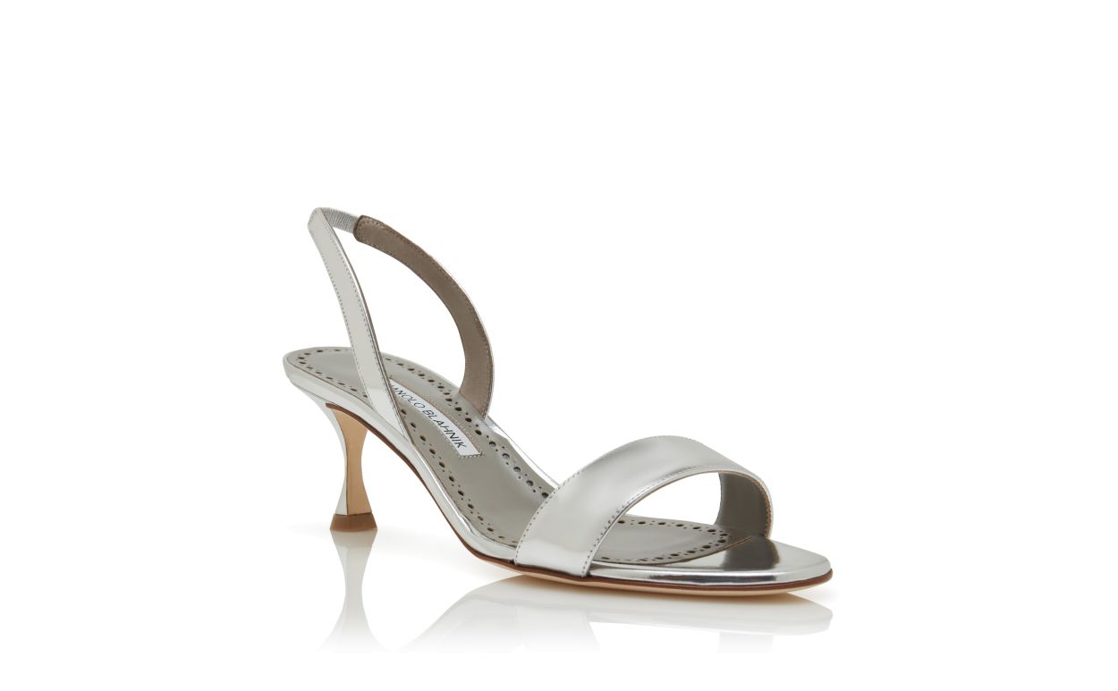Silberne Kalbleder-Slingback-Sandalen