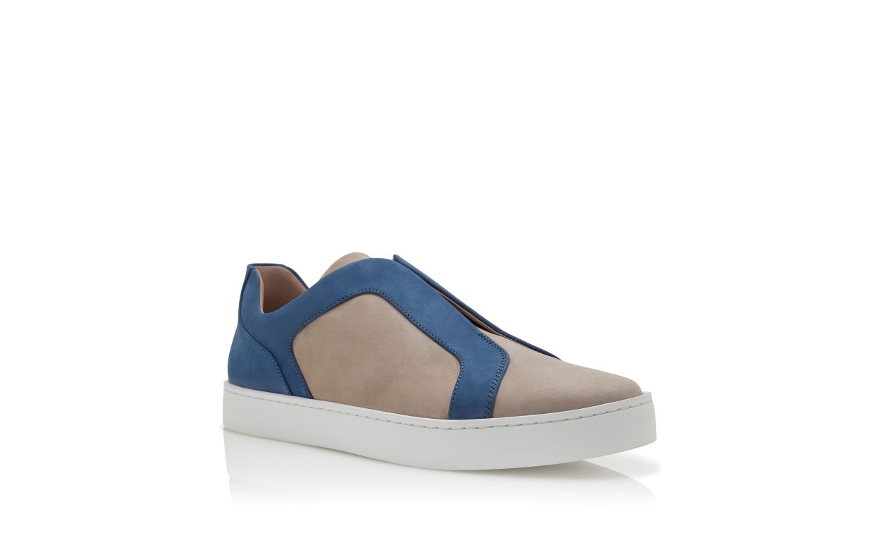 Graue und blaue Leder-Sneaker aus Kalbsleder