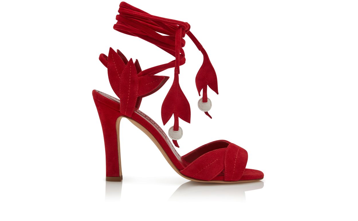Rote Wildleder-Schnür-Sandalen