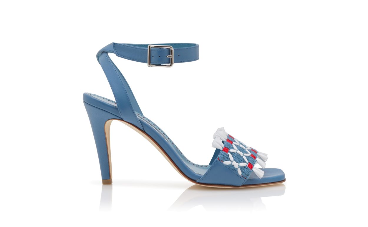 Blaue Nappa-Leder-Sandalen mit Knöchelriemen
