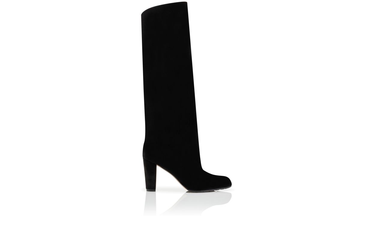 Schwarze Samt-Knielaufstiefel