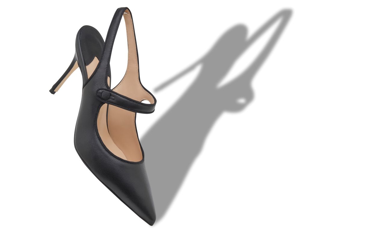 Schwarze Nappaleder-Pumps mit spitzem Absatz und Slingback