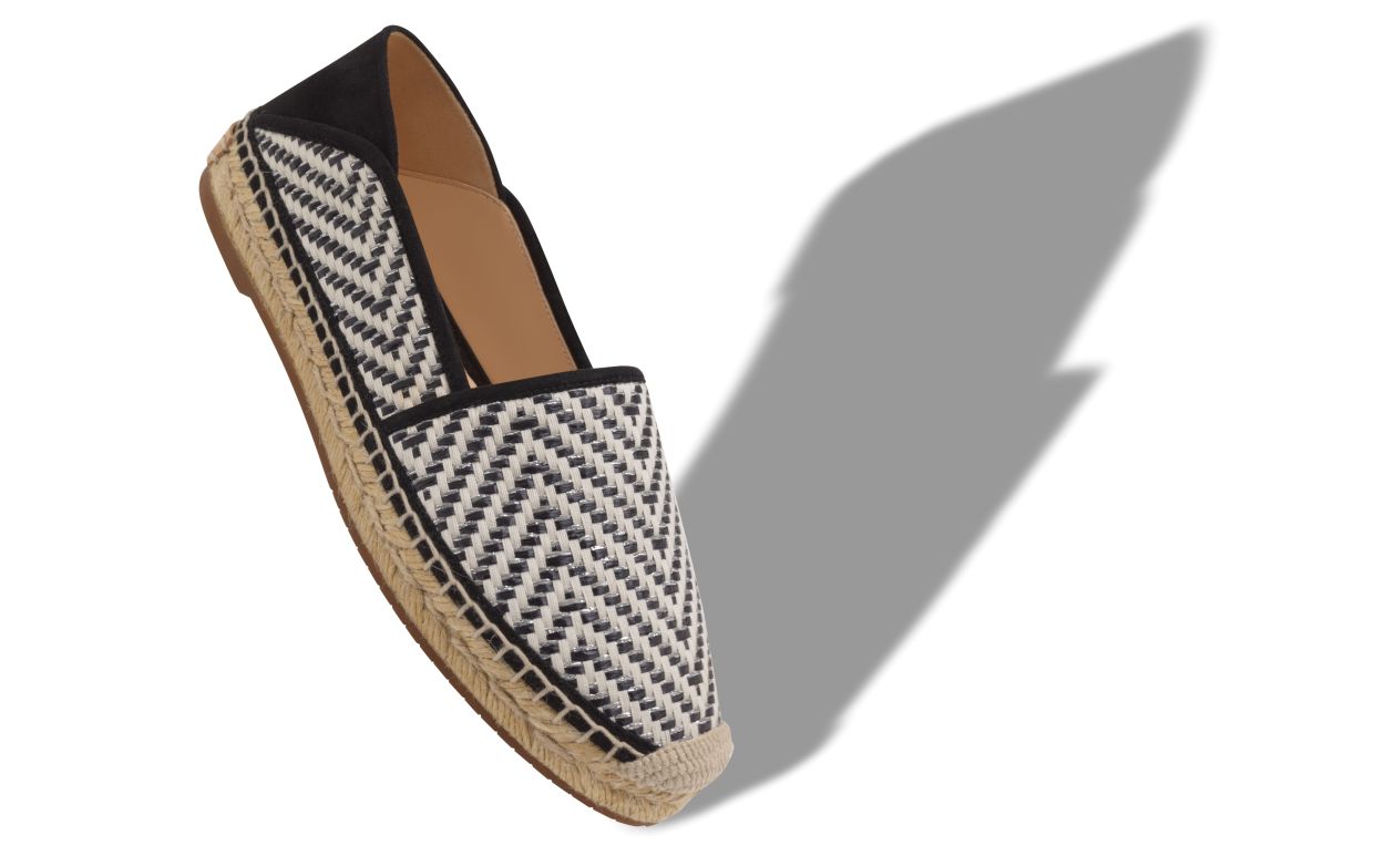 Schwarze und weiße Raffia-Espadrilles