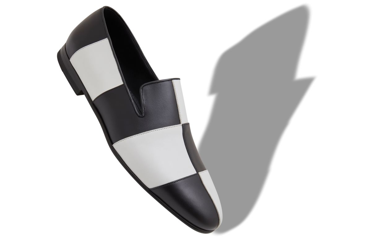 Schwarze und weiße Kalbleder Loafers
