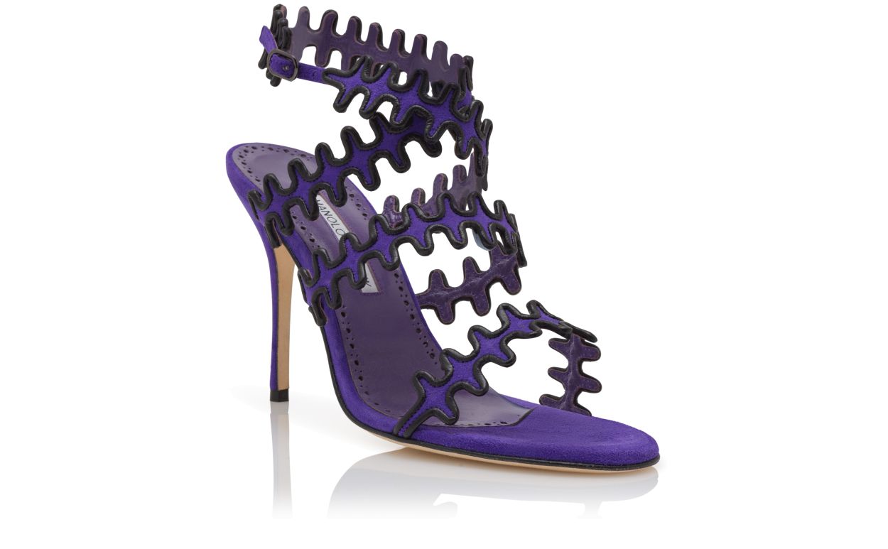 Lila Wildleder-Sandalen mit Knöchelriemen