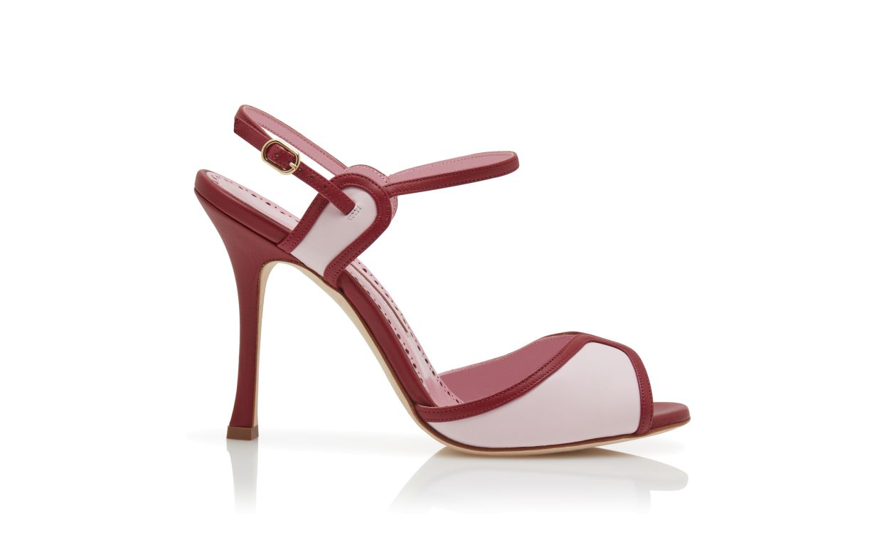 Rote und rosa Nappaleder-Sandalen mit Knöchelriemen