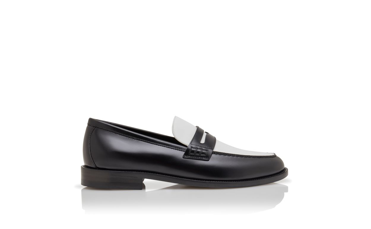 Schwarze und weiße Kalbsleder-Penny-Loafers